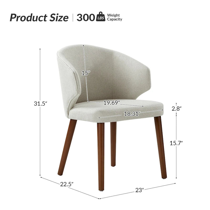 Mid-Century Modern Dining Chair with Wing Back Solid Wood Legs Set of 2