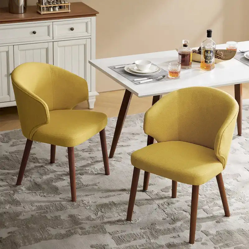 Mid-Century Modern Dining Chair with Wing Back Solid Wood Legs Set of 2