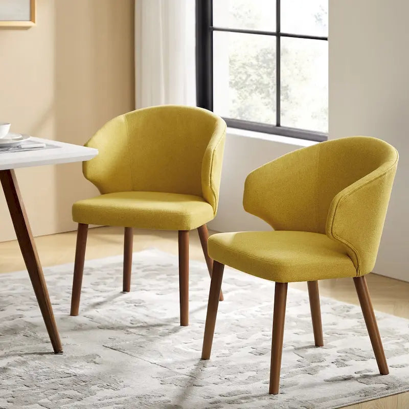 Mid-Century Modern Dining Chair with Wing Back Solid Wood Legs Set of 2