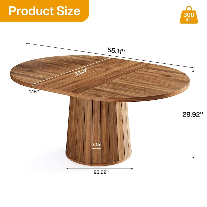 Table de conférence ovale en bois marron de 55.11 pouces avec piètement en bois pour 6 personnes - N/A