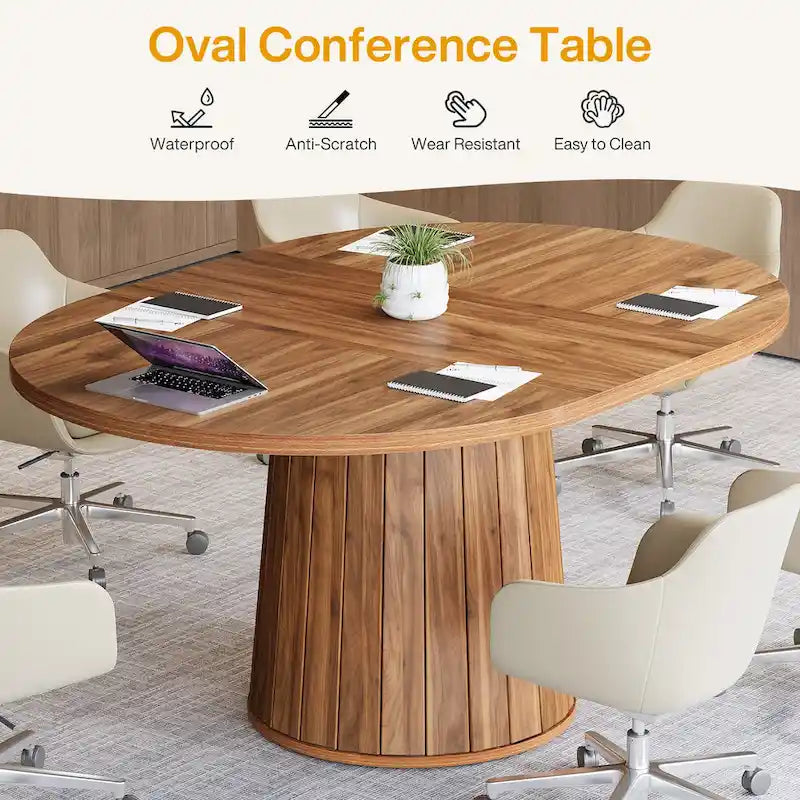 55.11 Zoll ovaler Konferenztisch aus braunem Holz mit Holzgestell für 6 Personen - N/A