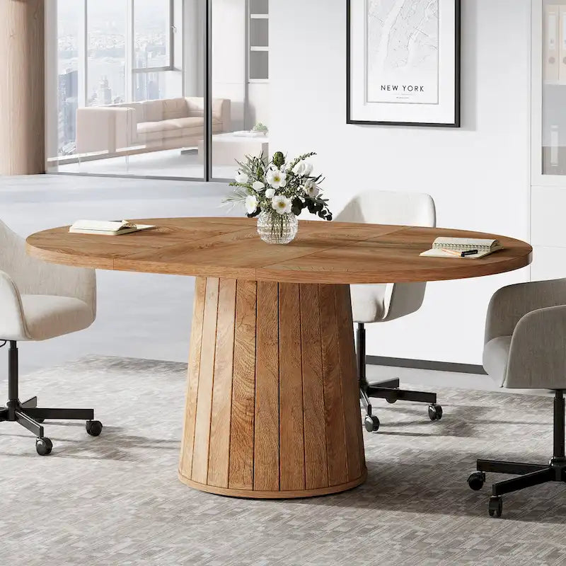 55.11 Zoll ovaler Konferenztisch aus braunem Holz mit Holzgestell für 6 Personen - N/A