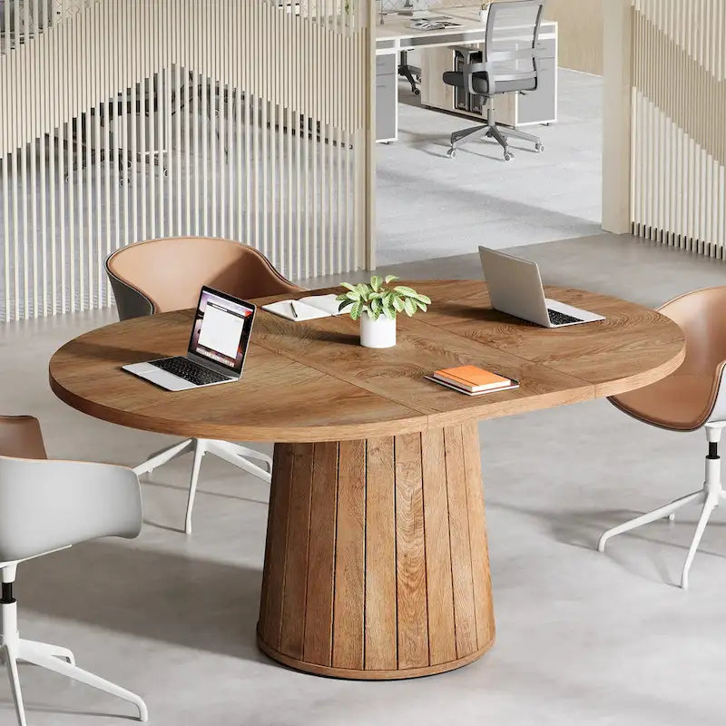 55.11 Zoll ovaler Konferenztisch aus braunem Holz mit Holzgestell für 6 Personen - N/A
