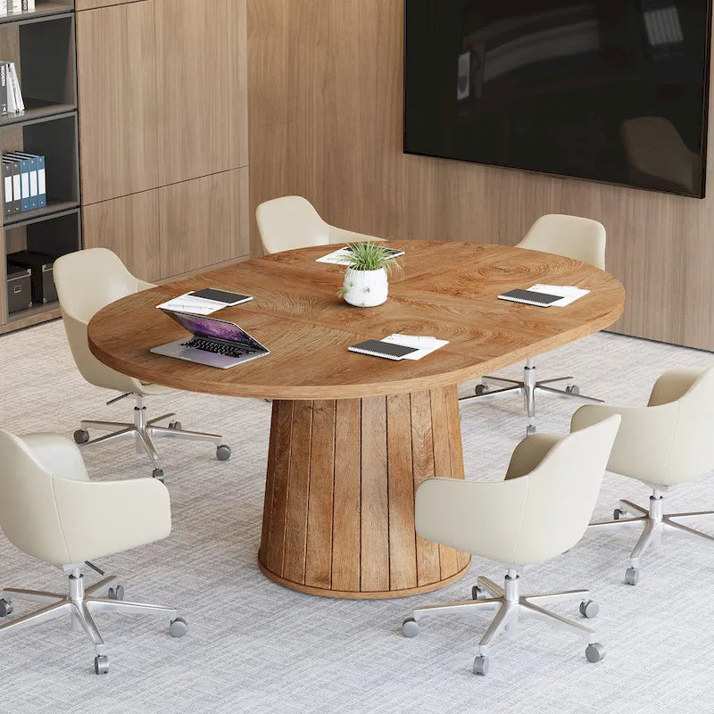 55.11 Zoll ovaler Konferenztisch aus braunem Holz mit Holzgestell für 6 Personen - N/A