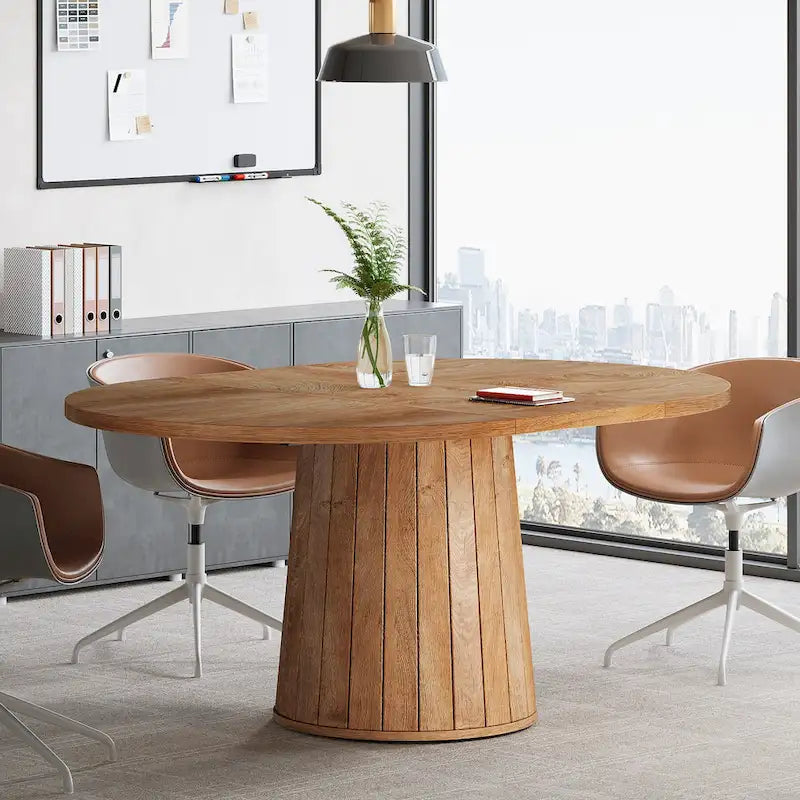 55.11 Zoll ovaler Konferenztisch aus braunem Holz mit Holzgestell für 6 Personen - N/A