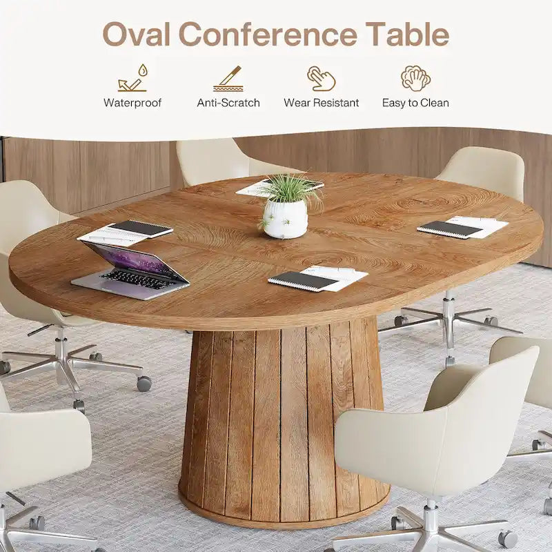 55.11 Zoll ovaler Konferenztisch aus braunem Holz mit Holzgestell für 6 Personen - N/A