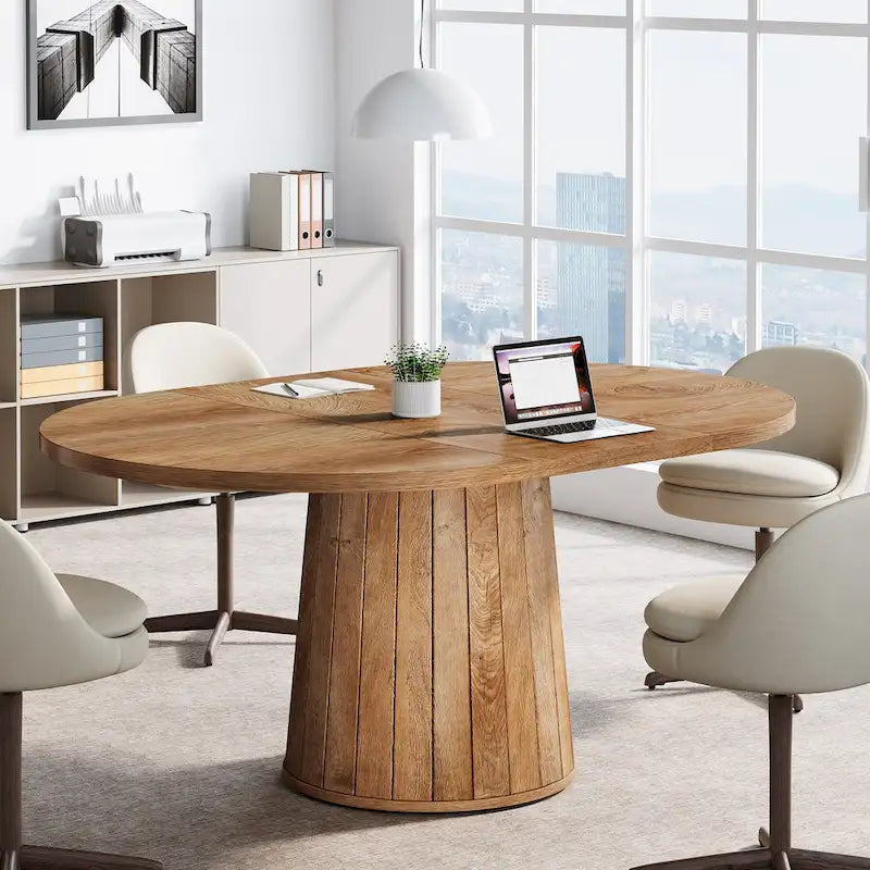 55.11 Zoll ovaler Konferenztisch aus braunem Holz mit Holzgestell für 6 Personen - N/A